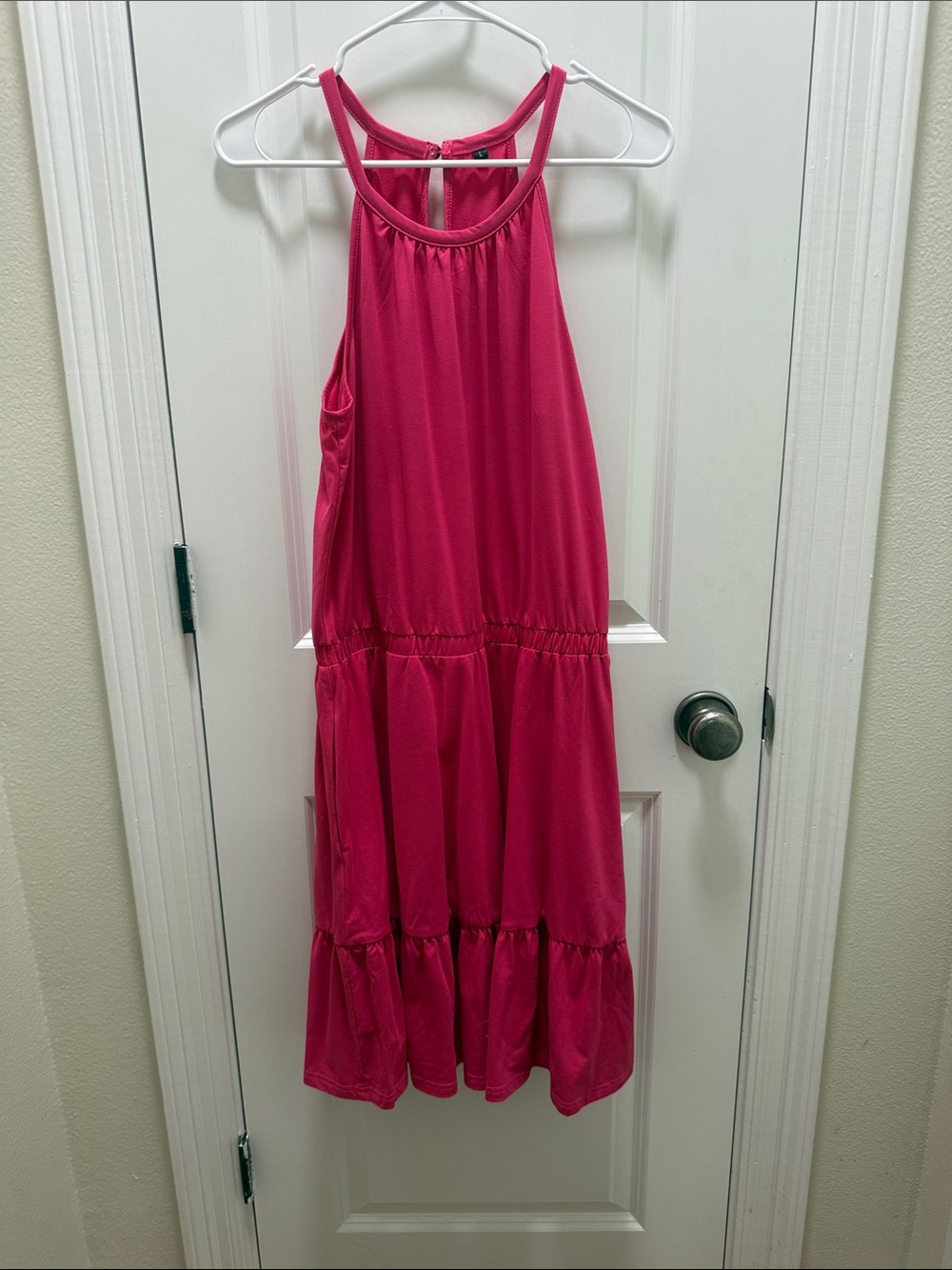 Women's Hot Pink Sleeveless Tiered Summer Dress